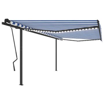 Tenda Automatica con Sensore Vento e LED 4,5x3,5 m Blu e Bianca