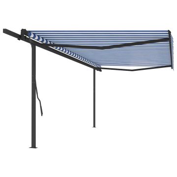 Tenda da Sole Retrattile Automatica con Pali 5x3,5 m Blu Bianca