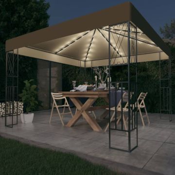Gazebo con Luci a Stringa LED 3x3 m in Tessuto Grigio Talpa