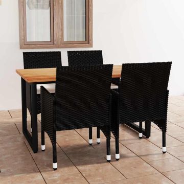 Set da Pranzo per Giardino 5 pz con Cuscini in Polyrattan Nero