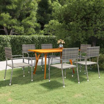 Set da Pranzo da Giardino Acacia e Rattan PE 6 Sedie