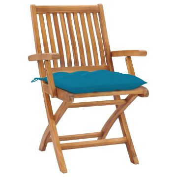 Sedie pieghevoli con cuscini, 4 pezzi, in legno massello di teak.