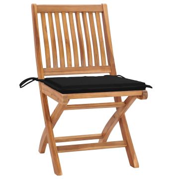 Sedie pieghevoli con cuscini, 4 pezzi, in legno massello di teak.