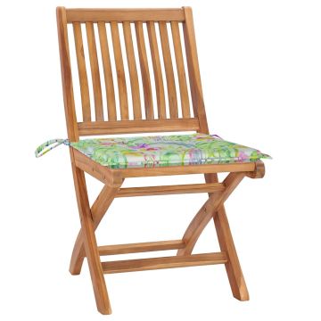 Sedie pieghevoli con cuscini, 4 pezzi, in legno massello di teak.