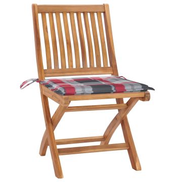 Sedie pieghevoli con cuscini, 4 pezzi, in legno massello di teak.