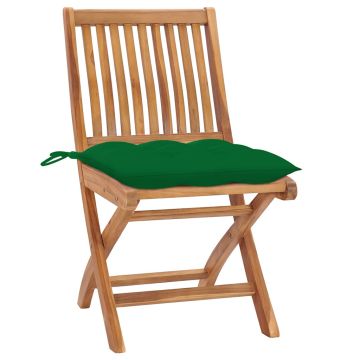Sedie pieghevoli con cuscini, 4 pezzi, in legno massello di teak.