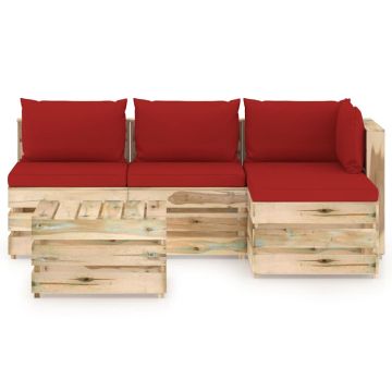 Set Salotto da Giardino con Cuscini 5 pz Legno Impregnato Verde