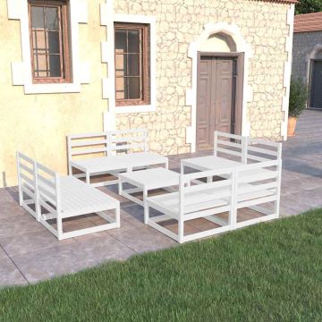 Set Divani da Giardino 9 pz Bianco in Legno Massello di Pino