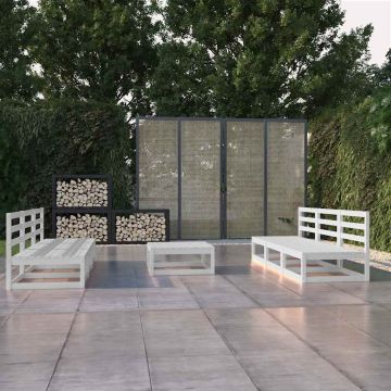 Set Divani da Giardino 7 pz Bianco in Legno Massello di Pino