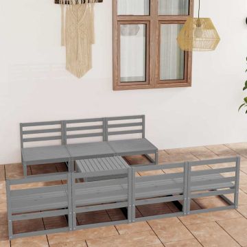 Set Divani da Giardino 8 pz Grigio in Legno Massello di Pino