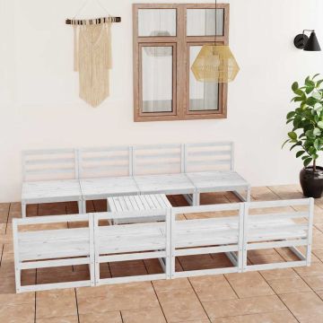 Set Divani da Giardino 9 pz Bianco in Legno Massello di Pino