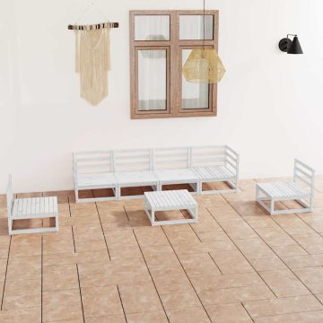 Set Divani da Giardino 7 pz Bianco in Legno Massello di Pino