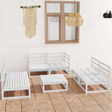 Set Divani da Giardino 7 pz Bianco in Legno Massello di Pino