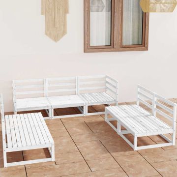 Set Divani da Giardino 7 pz Bianco in Legno Massello di Pino