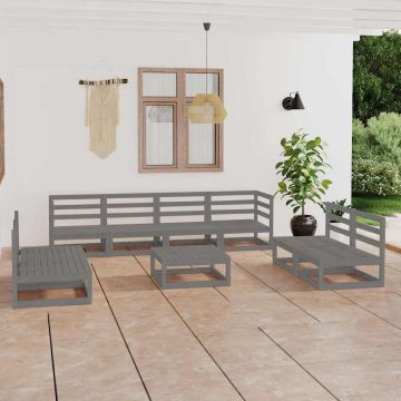 Set Divani da Giardino 9 pz Grigio in Legno Massello di Pino