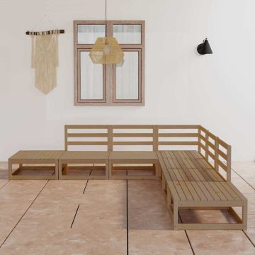 Set Salotto da Giardino 7pz Marrone Ambra Legno Massello Pino