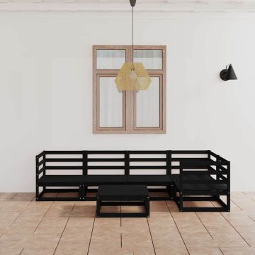 Set Divani da Giardino 6 pz Nero in Legno Massello di Pino