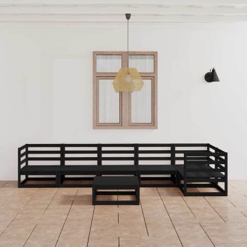 Set Divani da Giardino 7 pz Nero in Legno Massello di Pino