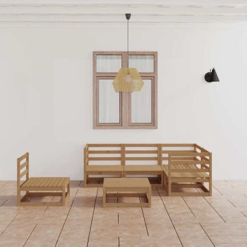 Set Salotto da Giardino 6pz Marrone Ambra Legno Massello Pino