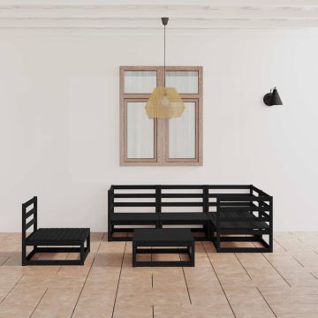 Set Divani da Giardino 6 pz Nero in Legno Massello di Pino