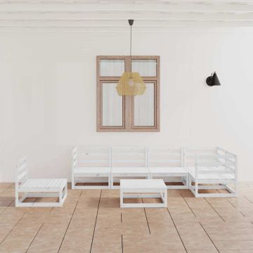 Set Divani da Giardino 7 pz Bianchi in Legno Massello di Pino