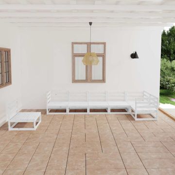 Set Divani da Giardino 7pz Bianco in Legno Massello di Pino