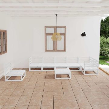 Set Divani da Giardino 8 pz Bianchi in Legno Massello di Pino