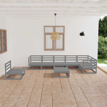 Set Divani da Giardino 8 pz Grigio in Legno Massello di Pino