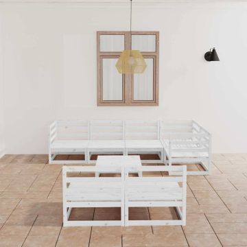 Set Divani da Giardino 8 pz Bianchi in Legno Massello di Pino