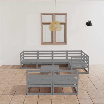 Set Divani da Giardino 8 pz Grigio in Legno Massello di Pino