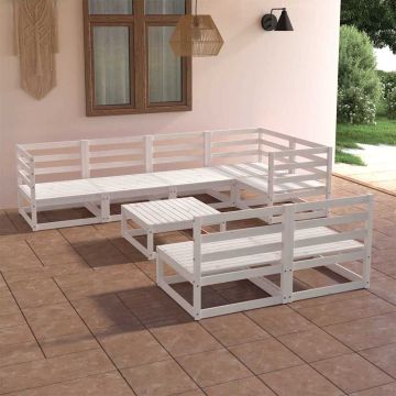 Set Divani da Giardino 8 pz Bianco in Legno Massello di Pino