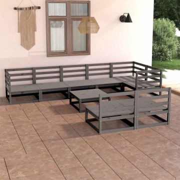 Set Divani da Giardino 9 pz Grigio in Legno Massello di Pino