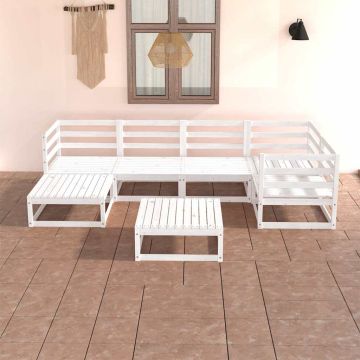 Set Divani da Giardino 7 pz Bianchi in Legno Massello di Pino