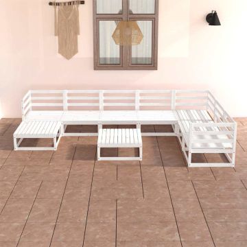Set Divani da Giardino 8 pz Bianchi in Legno Massello di Pino