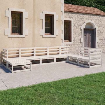 Set Divani da Giardino 8 pz Bianchi in Legno Massello di Pino
