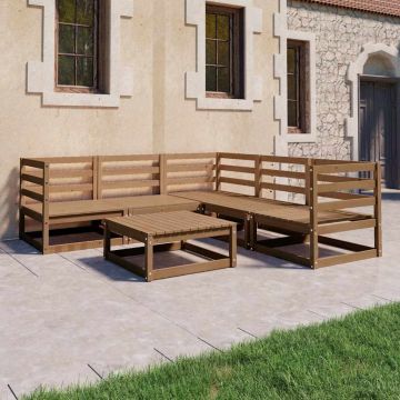 Set Salotto da Giardino 6pz Marrone Ambra Legno Massello Pino