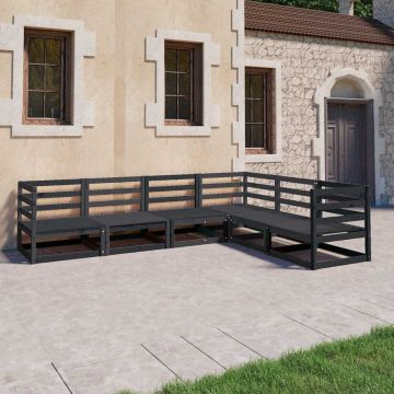 Set Divani da Giardino 6 pz Nero in Legno Massello di Pino