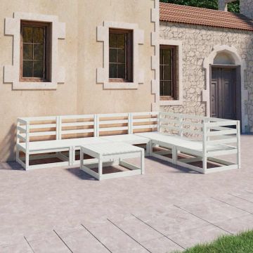 Set Divani da Giardino 7 pz Bianchi in Legno Massello di Pino