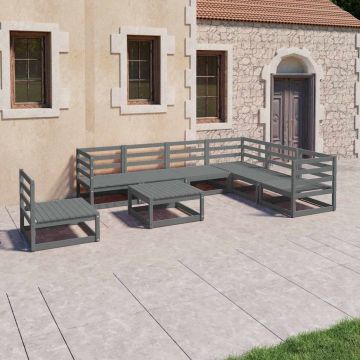 Set Divani da Giardino 8 pz Grigi in Legno Massello di Pino
