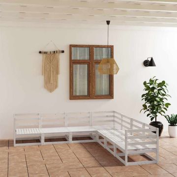 Set Divani da Giardino 7 pz Bianchi in Legno Massello di Pino