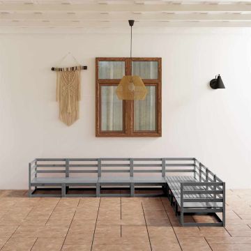 Set Divani da Giardino 8 pz Grigi in Legno Massello di Pino