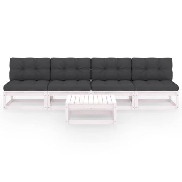 Set Divani da Giardino 5 pz con Cuscini Legno Massello di Pino