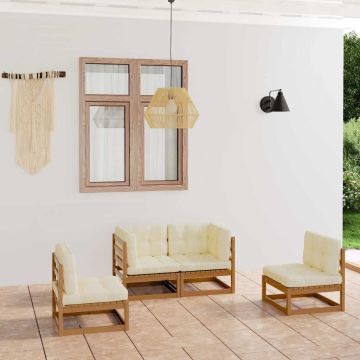 Set Divani da Giardino 4 pz con Cuscini Legno Massello Pino