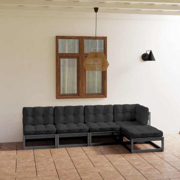 Set Divani da Giardino 5 pz con Cuscini Legno Massello di Pino