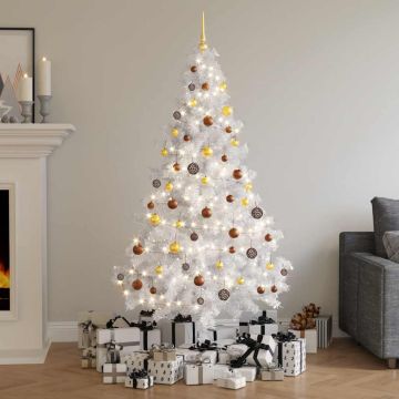 Set Albero Natale Artificiale a Metà LED Palline Bianco 180cm