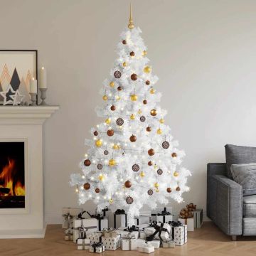 Set Albero Natale Artificiale a Metà LED Palline Bianco 210cm