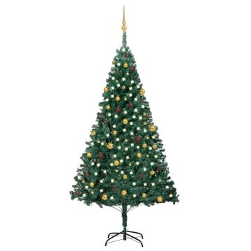 Albero di Natale Preilluminato con Palline Verde 240 cm PVC
