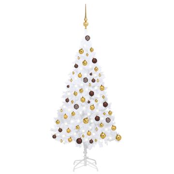 Albero di Natale Preilluminato con Palline Bianco 120 cm PVC