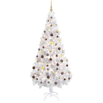 Albero di Natale Preilluminato con Palline Bianco 180 cm PVC