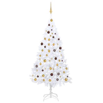 Albero di Natale Preilluminato con Palline Bianco 210 cm PVC